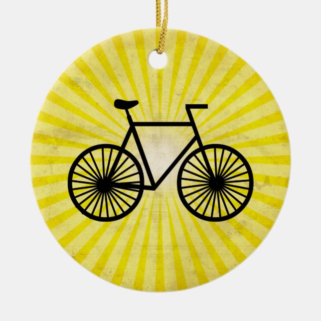Black Bicycle; Yellow Background Ceramic Ornament (Front)