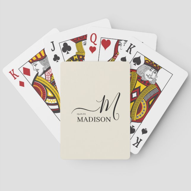 Black Biege Personalized Signature Name Playing Cards (Back)