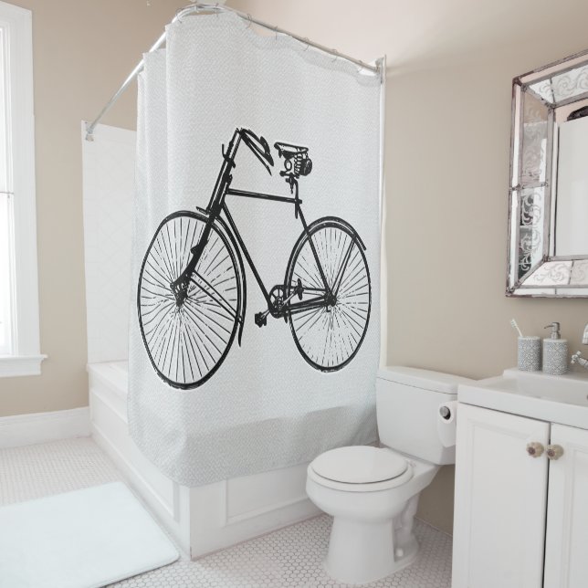black bike bicycle white Shower curtain (In Situ)