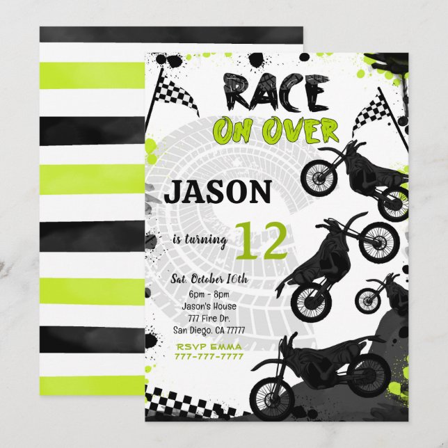 Black Bike Birthday Invitation  (Front/Back)