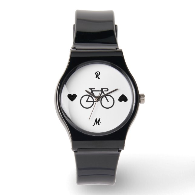 Black Bike Heart Silhouette Personalized Name Watch (Front)