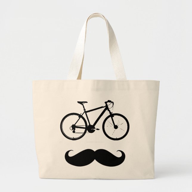 black bike moustache large tote bag (Front)