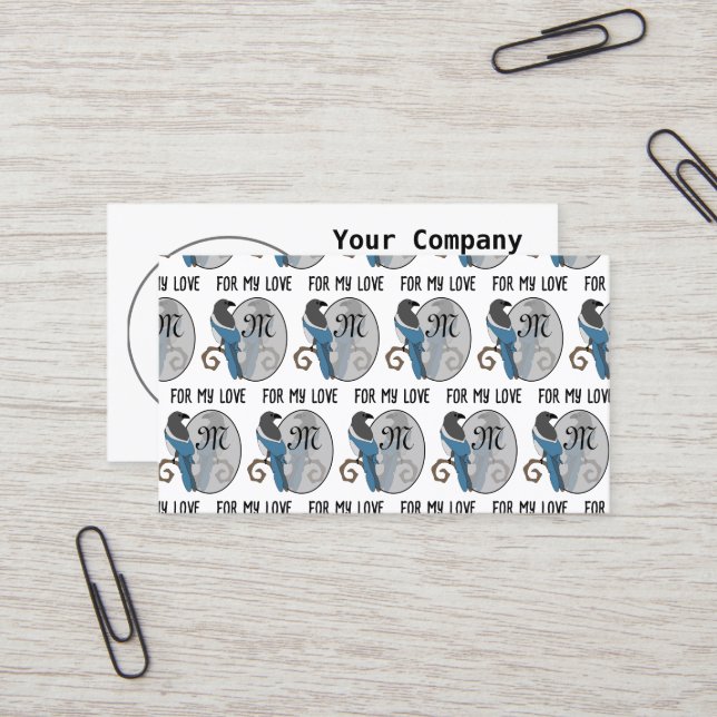 Black Billed Magpie Monogram Business Card (Front/Back In Situ)