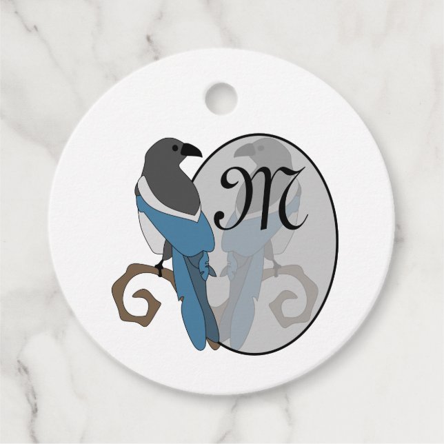 Black Billed Magpie Monogram Favour Tags (Front)