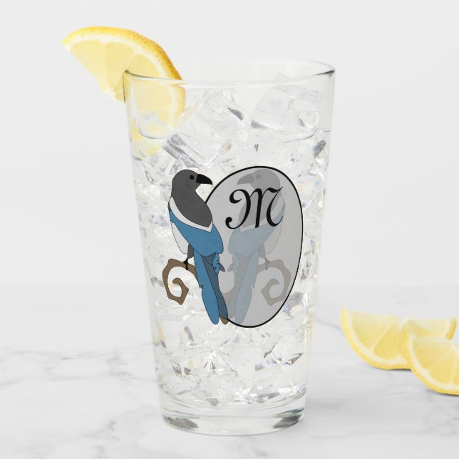 Black Billed Magpie Monogram Glass (Front Ice)