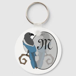 Black Billed Magpie Monogram Keychain