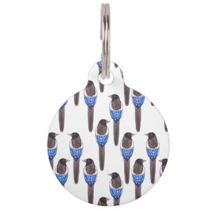 Black billed magpie or American magpie watercolor Pet Tag