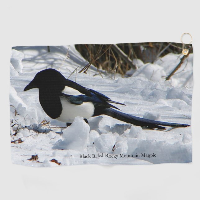 Black Billed Rocky Mountain Magpie golf towel (Horizontal)