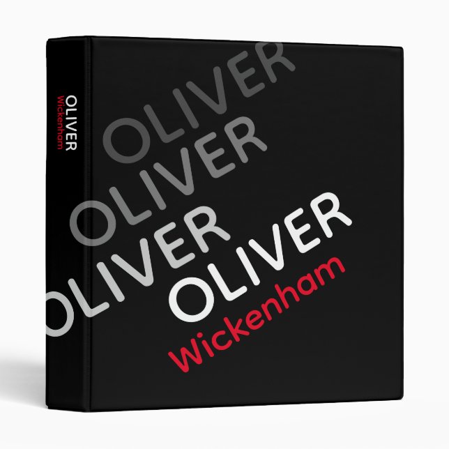 Black Binder with Repeated Diagonal Name Modern (Front/Spine)