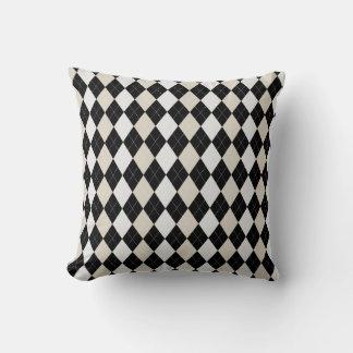 Black & BIRCH BROWN Diamonds ARGYLE Pattern Throw Pillow