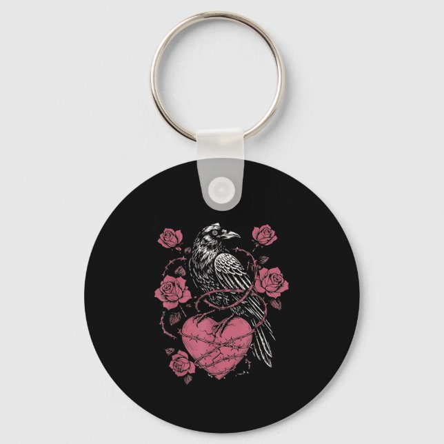 Black Bird F-caw-f Funny Valentines Day  Keychain (Front)