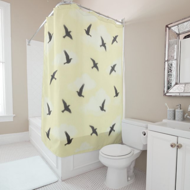 Black Bird Fly Shower Curtain (In Situ)