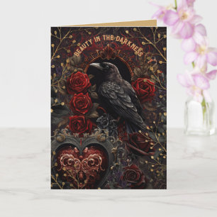 Black Bird Gothic Beauty in Darkness Red Roses Card