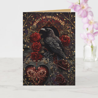 Black Bird Gothic Beauty in Darkness Red Roses Card