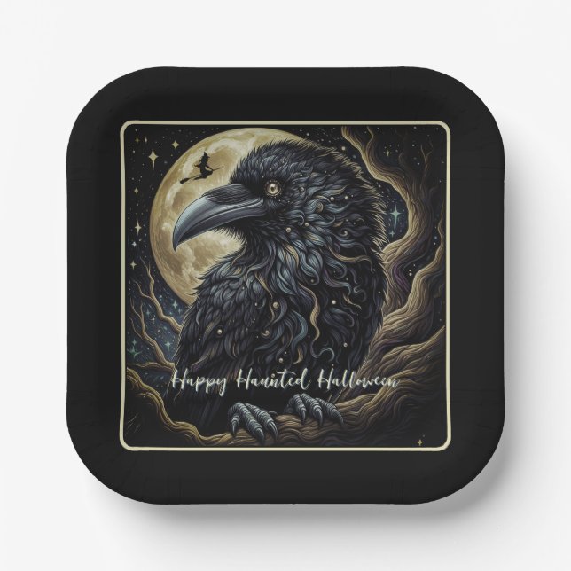 Black Bird Halloween Paper Plate (Front)