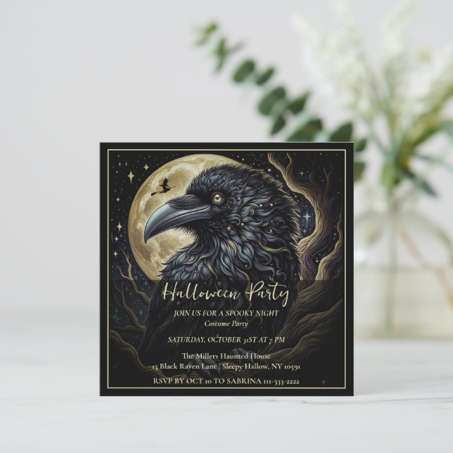 Black Bird Halloween Party Invitation (Standing Front)