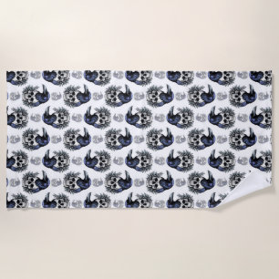 Black Bird On a Skull Goth Pattern Design Beach Towel