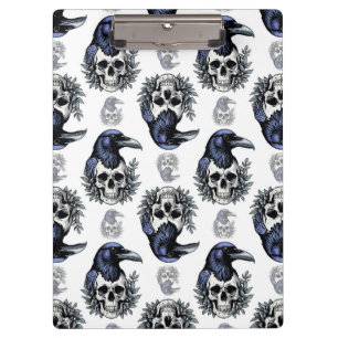 Black Bird On a Skull Goth Pattern Design Clipboard