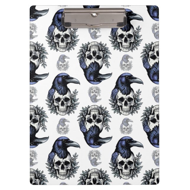 Black Bird On a Skull Goth Pattern Design  Clipboard (Front)