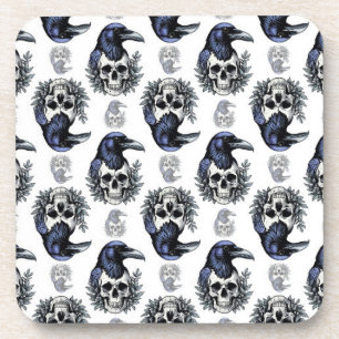 Black Bird On a Skull Goth Pattern Design Coaster