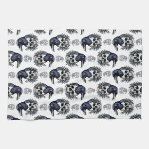 Black Bird On a Skull Goth Pattern Design Kitchen Towel