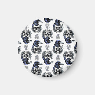 Black Bird On a Skull Goth Pattern Design Magnet
