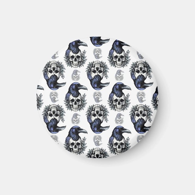 Black Bird On a Skull Goth Pattern Design  Magnet (Front)