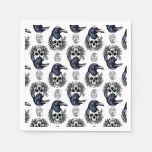 Black Bird On a Skull Goth Pattern Design Napkin