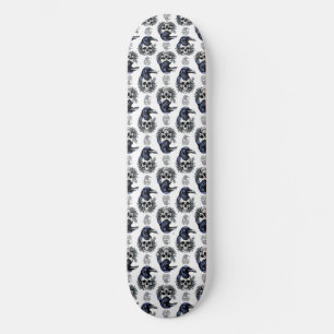 Black Bird On a Skull Goth Pattern Design Skateboard