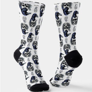 Black Bird On a Skull Goth Pattern Design  Socks