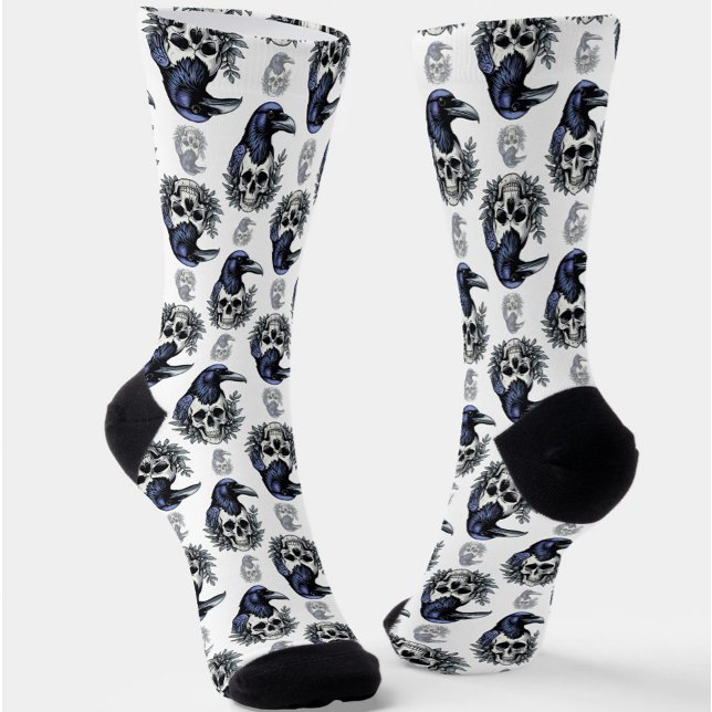 Black Bird On a Skull Goth Pattern Design  Socks (Creator Uploaded)