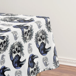 Black Bird On a Skull Goth Pattern Design  Tablecloth