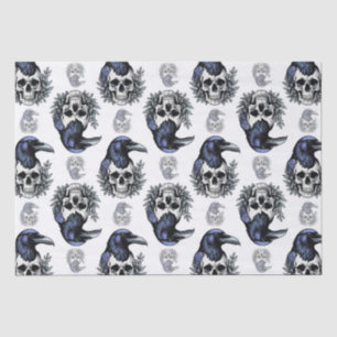 Black Bird On a Skull Goth Pattern Design  Tissue Paper