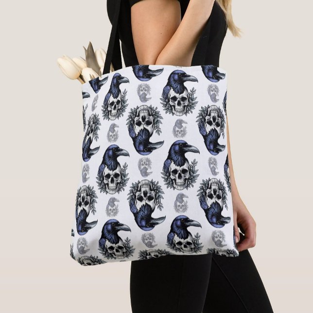 Black Bird On a Skull Goth Pattern Design  Tote Bag (Creator Uploaded)