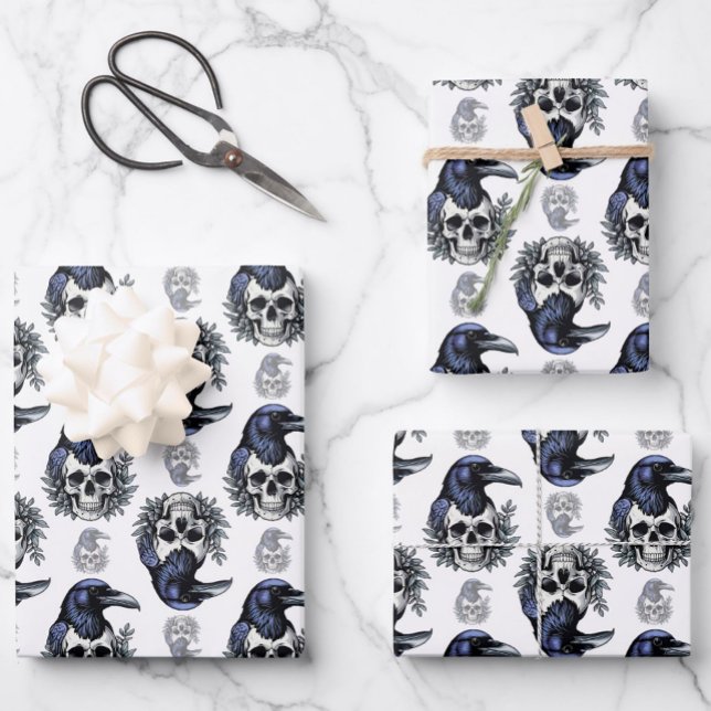 Black Bird On a Skull Goth Pattern Design  Wrapping Paper Sheet (Creator Uploaded)