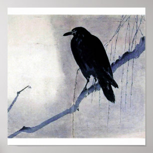 Black bird raven antique art poster