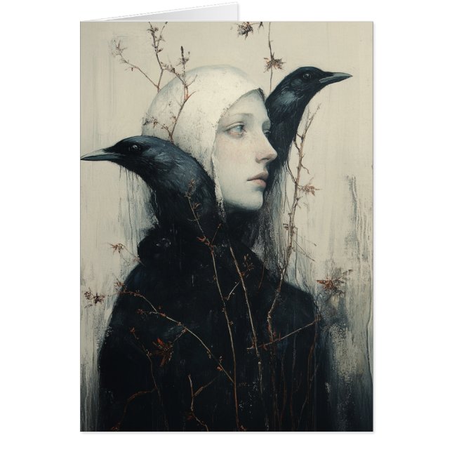 Black Bird Woman Blank Inside Card (Front)
