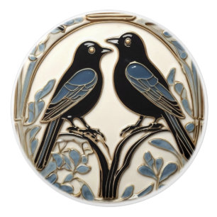 Black Birds Art Nouveau Bird Art Deco BlackBirds Ceramic Knob