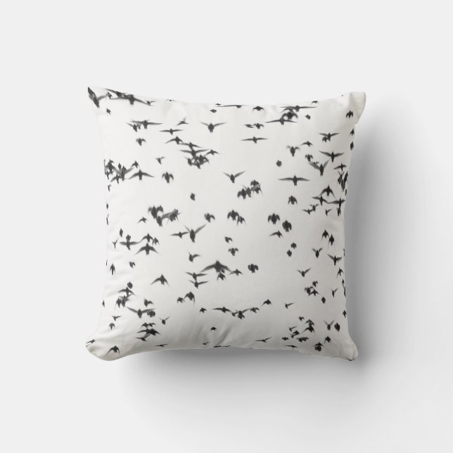 BLACK BIRDS FLYING ON SKY THROW PILLOW (Front)