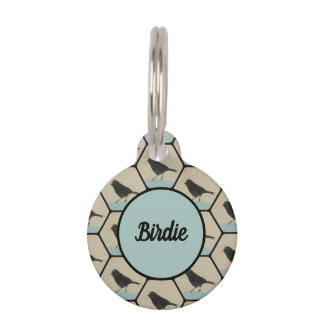 Black Birds on Teal Blue Perch Pet Tag