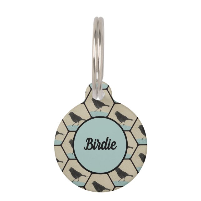 Black Birds on Teal Blue Perch Pet Tag (Front)
