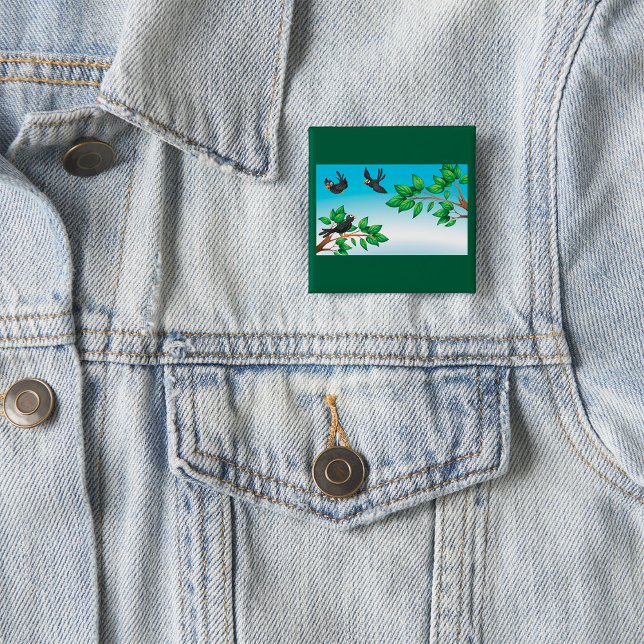 Black Birds on Tree Branches 2 Inch Square Button (Creator Uploaded)
