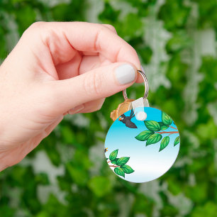 Black Birds on Tree Branches Keychain