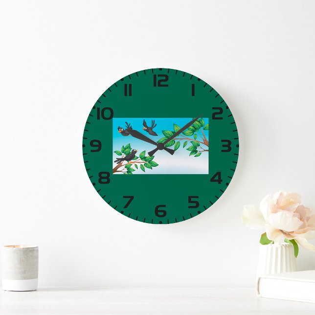 Black Birds on Tree Branches Large Clock (Creator Uploaded)