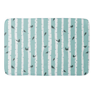 Black Birds on White Birch Trees Pattern Bathmat