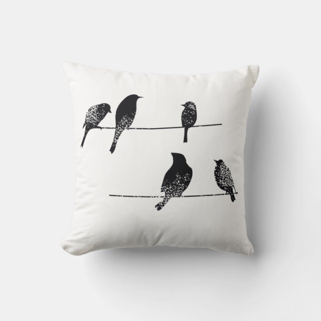 Black birds on wire worn look throw pillow (Front)