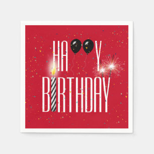 Black Birthday Balloons and Sparklers on Red Napkin