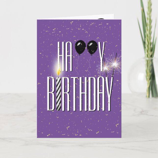 Black Birthday Balloons with Sparklers Card (Front)