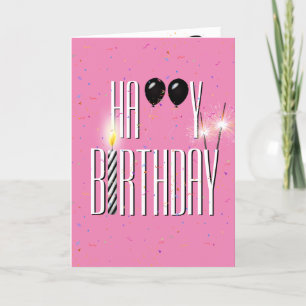 Black Birthday Balloons with Sparklers  Card