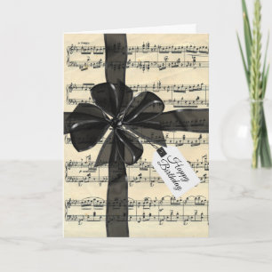 Black Birthday Bow On Vintage Music Card